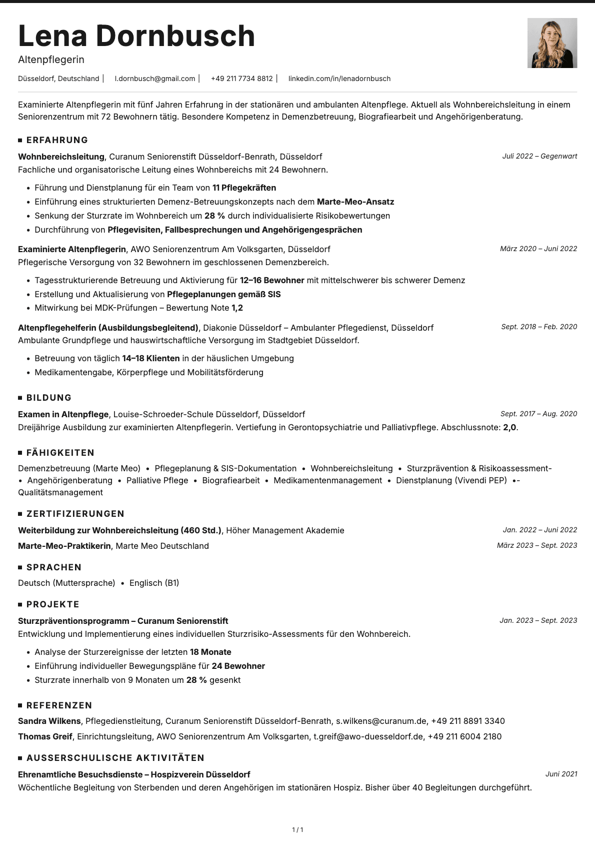 Altenpfleger resume example
