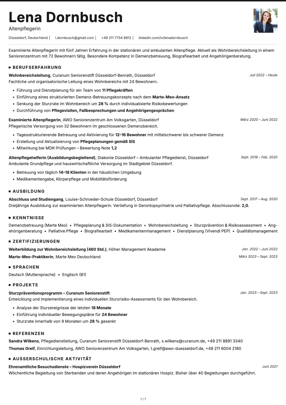 Altenpfleger resume example