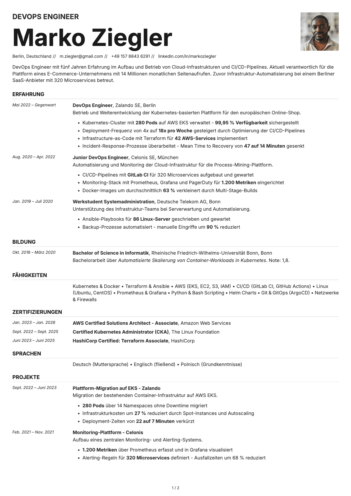 DevOps Engineer resume example