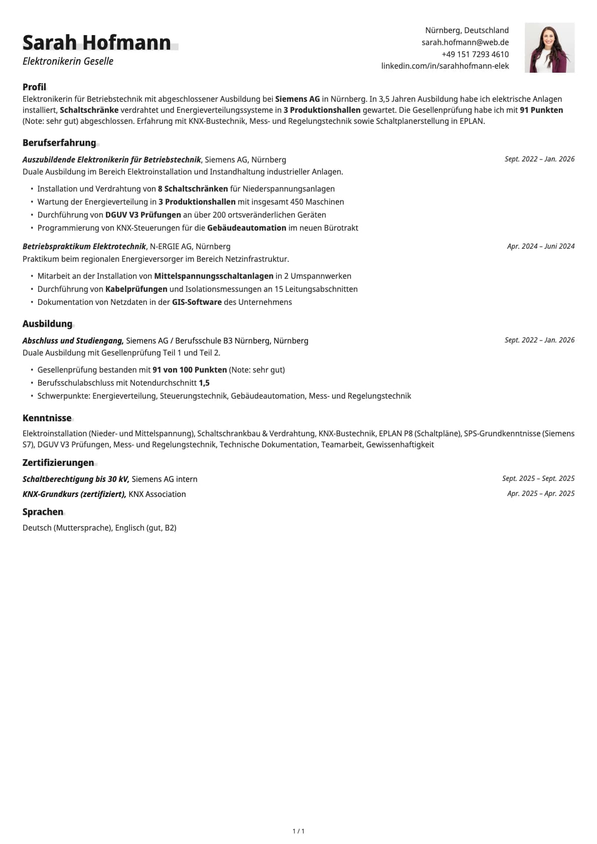 Elektroniker Geselle resume example