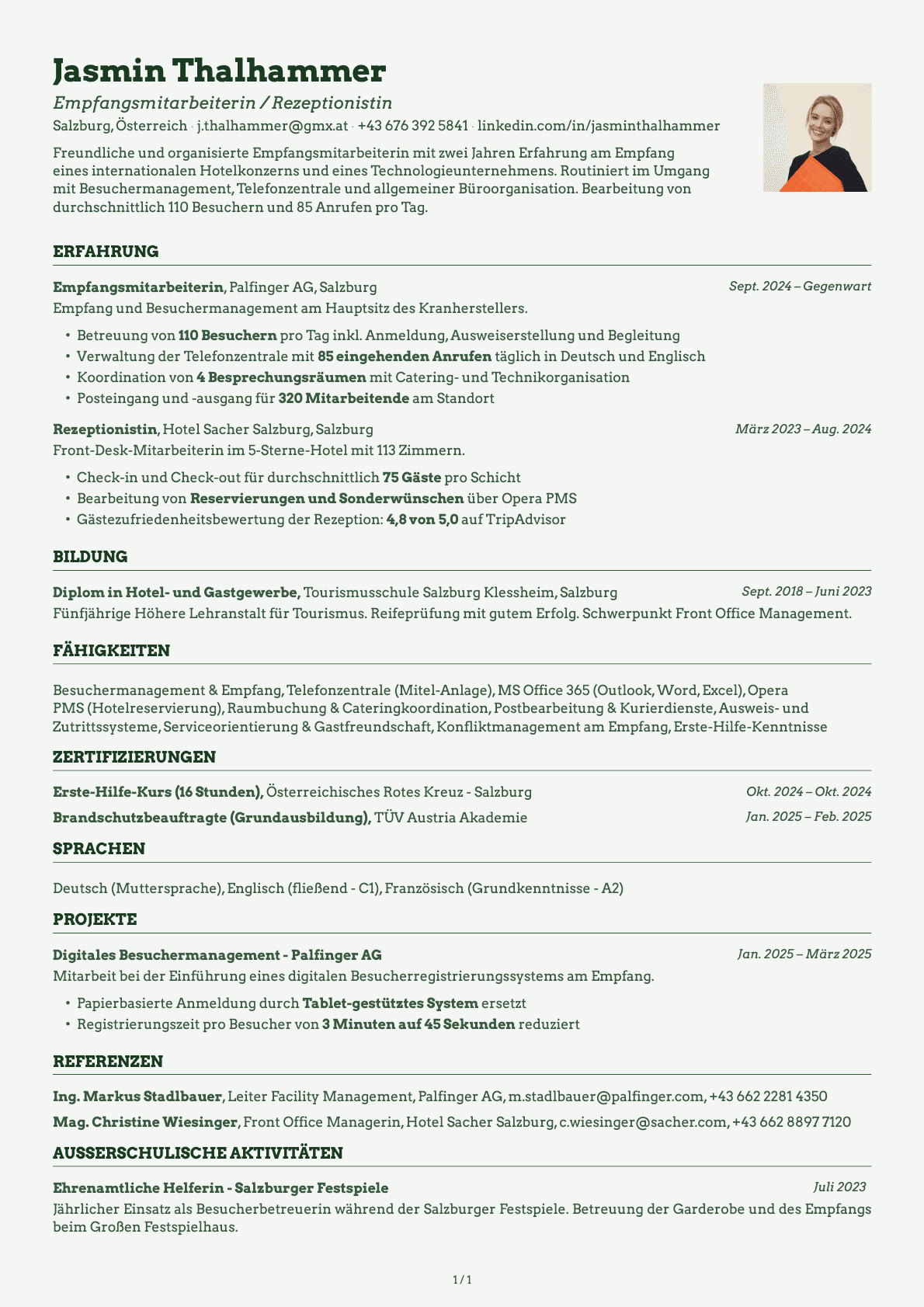 Empfangsmitarbeiter / Rezeptionist resume example