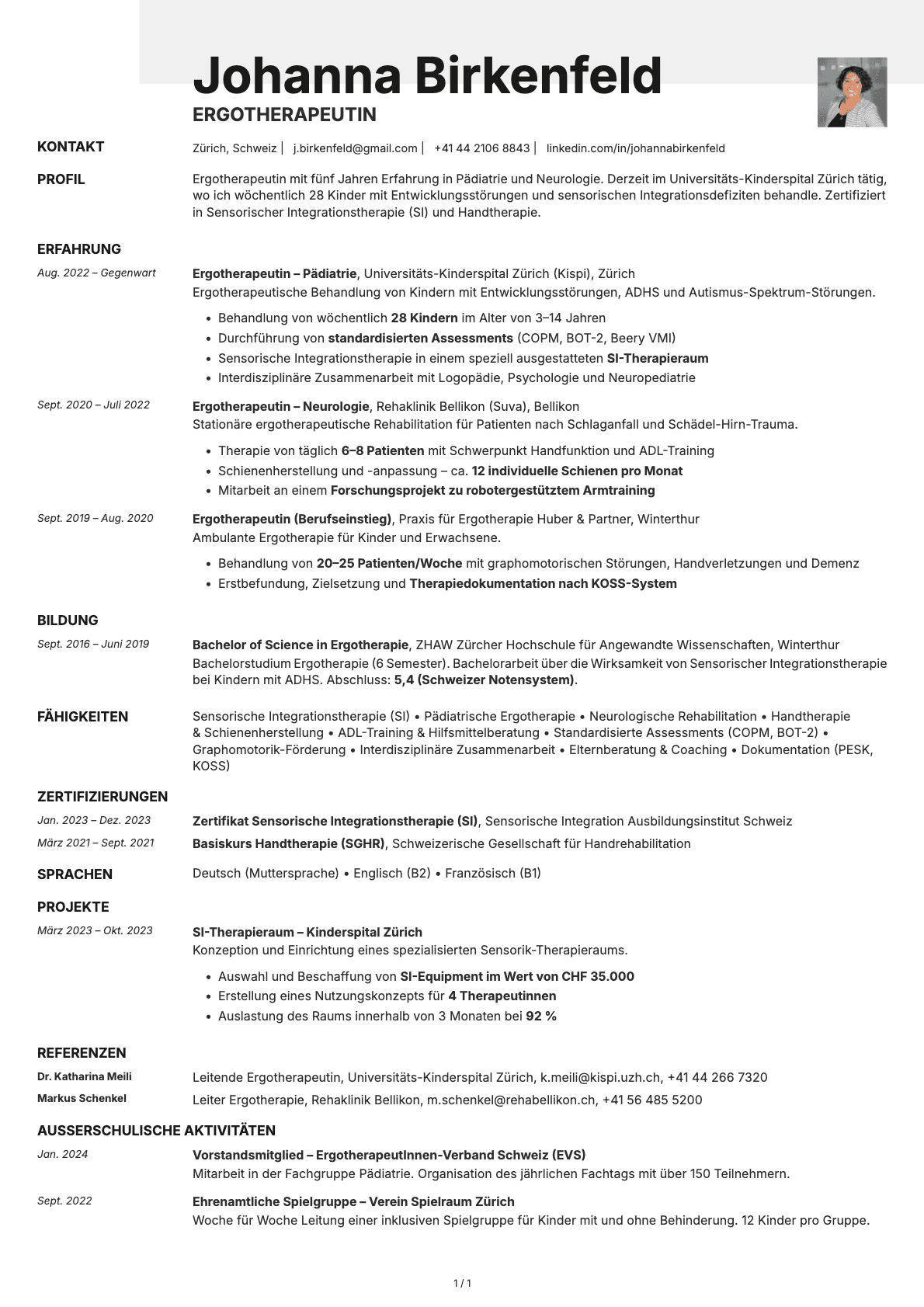 Ergotherapeut resume example