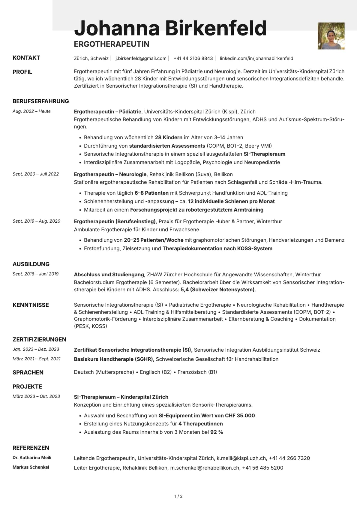 Ergotherapeut resume example