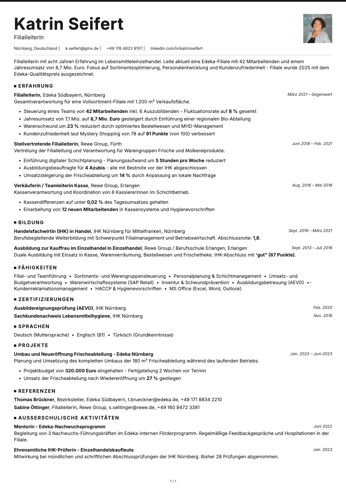 Filialleiter resume example