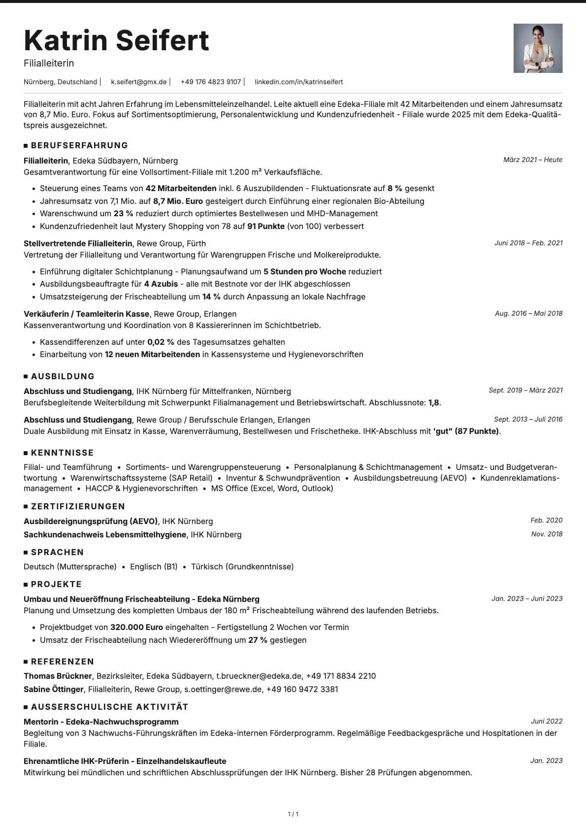 Filialleiter resume example