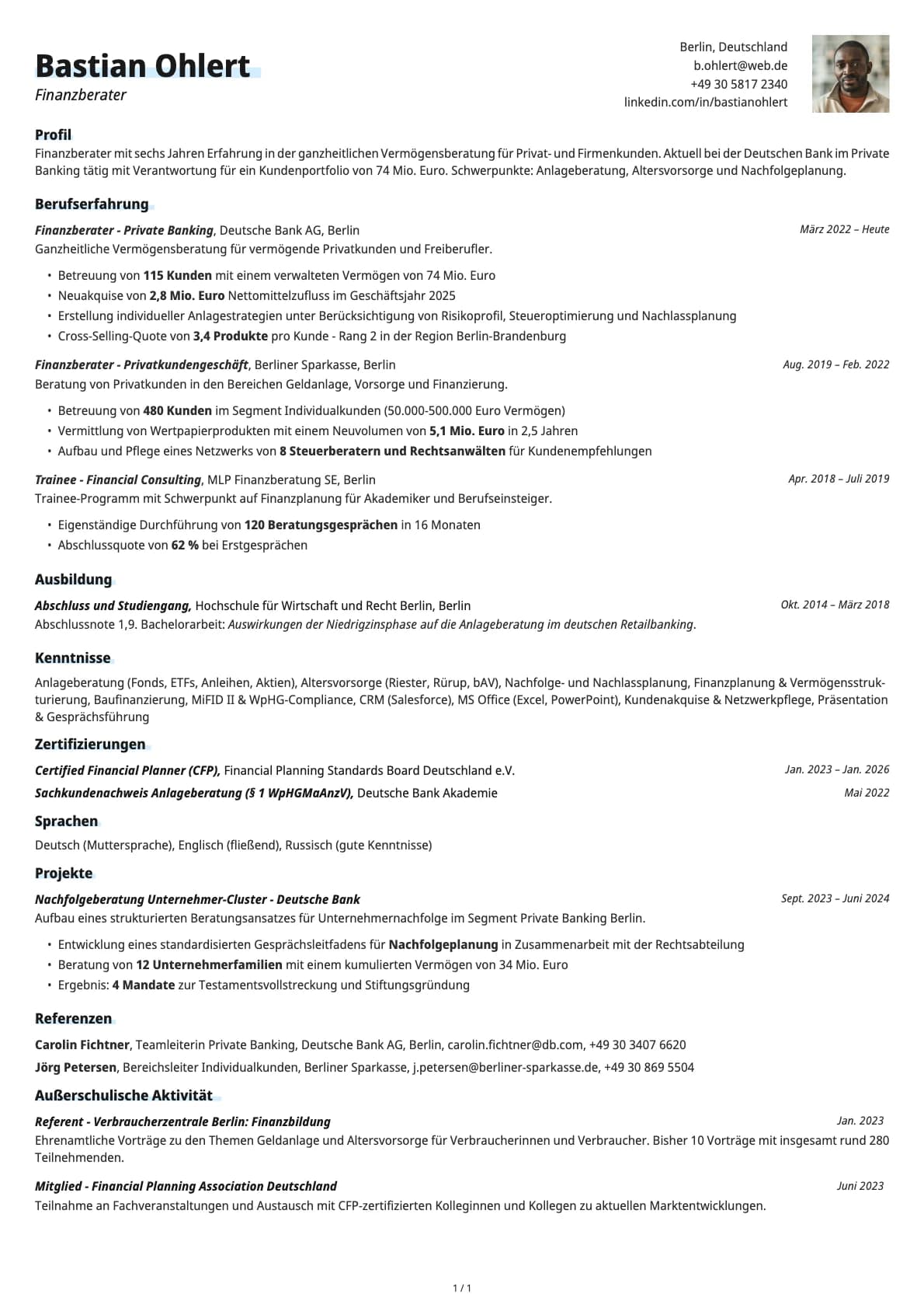 Finanzberater resume example