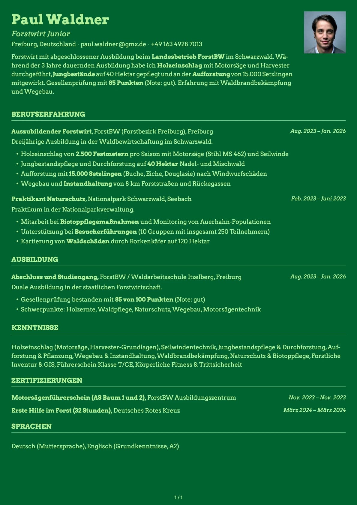 Forstwirt Junior resume example