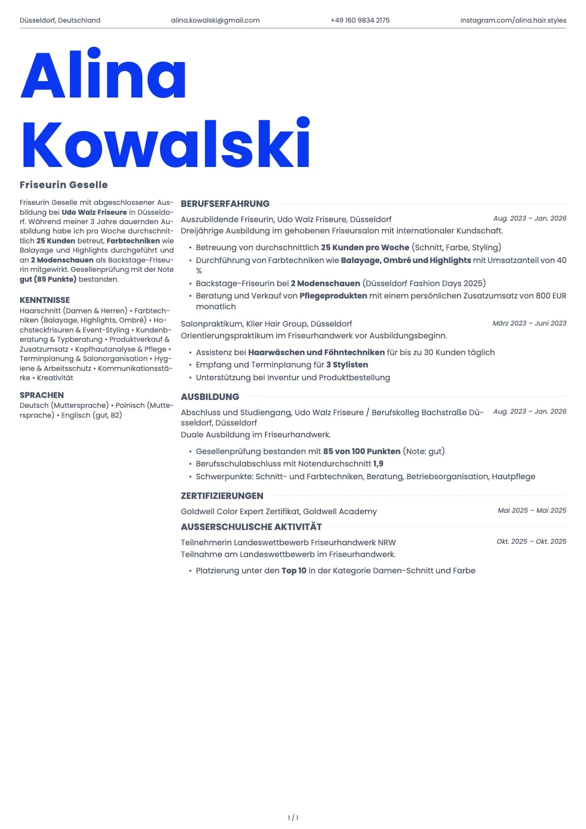 Friseur Geselle resume example