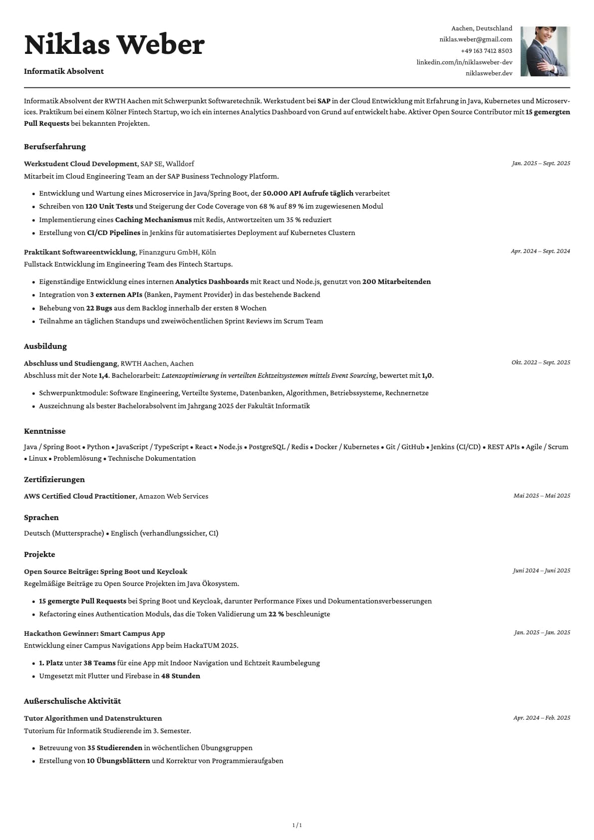 Informatik Absolvent resume example