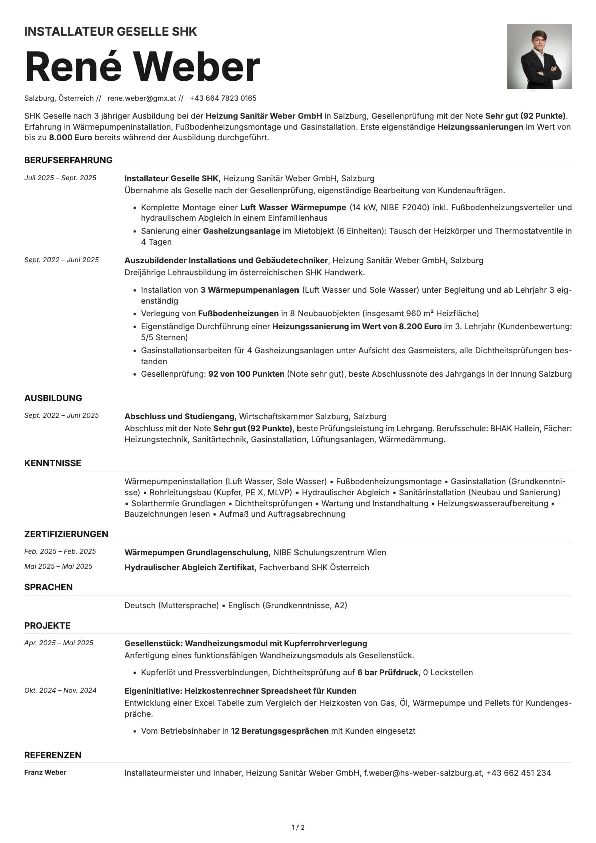 Installateur Geselle resume example