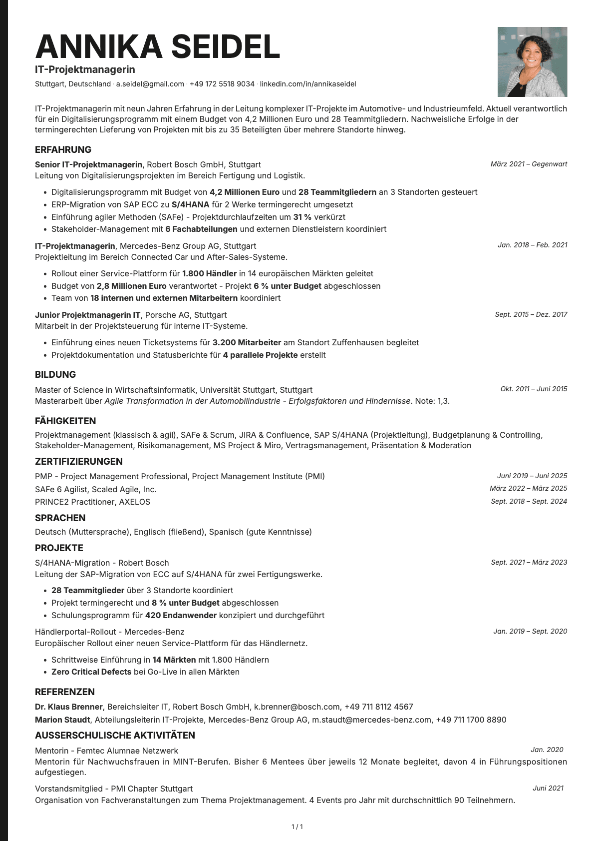 IT-Projektmanager resume example