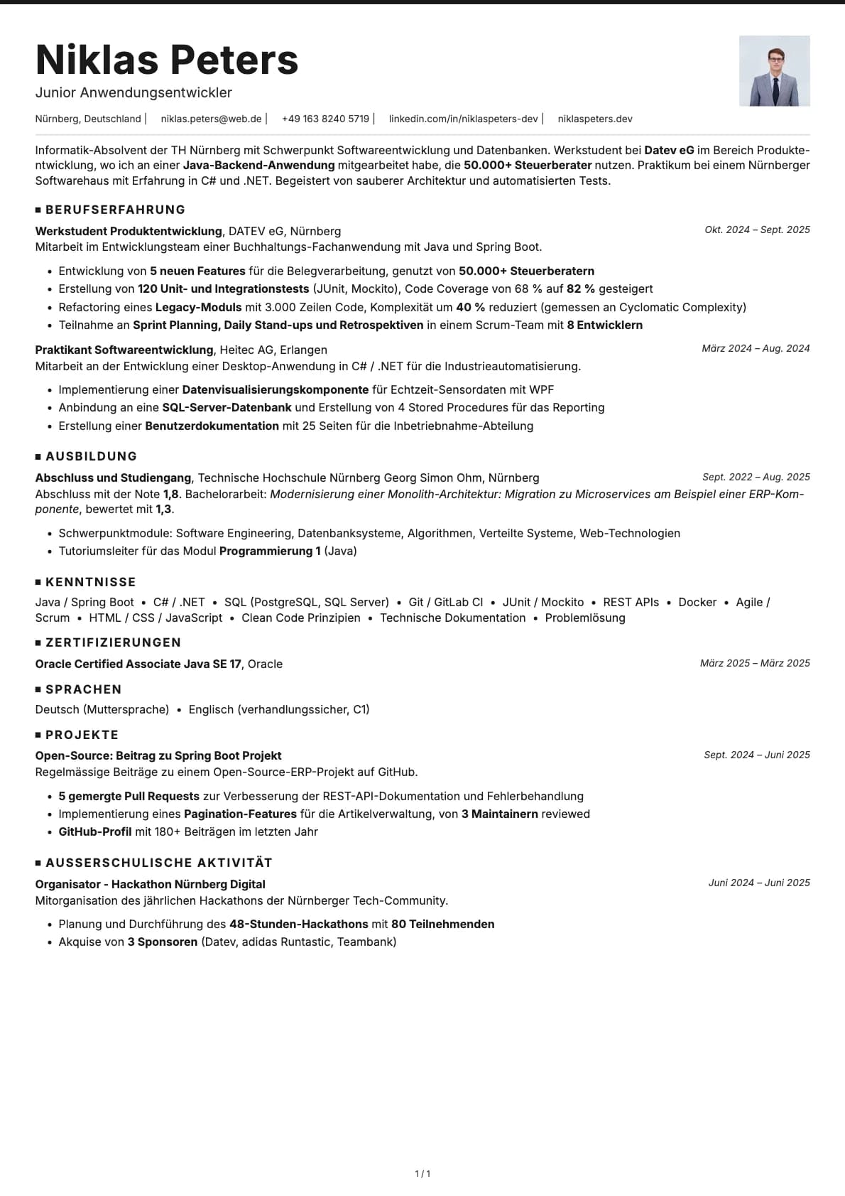Junior Anwendungsentwickler resume example