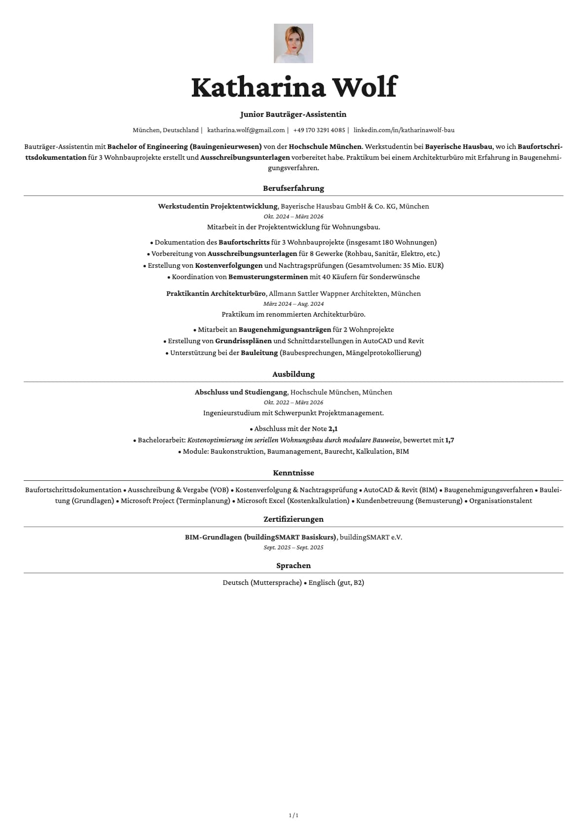 Junior Bauträger-Assistent resume example