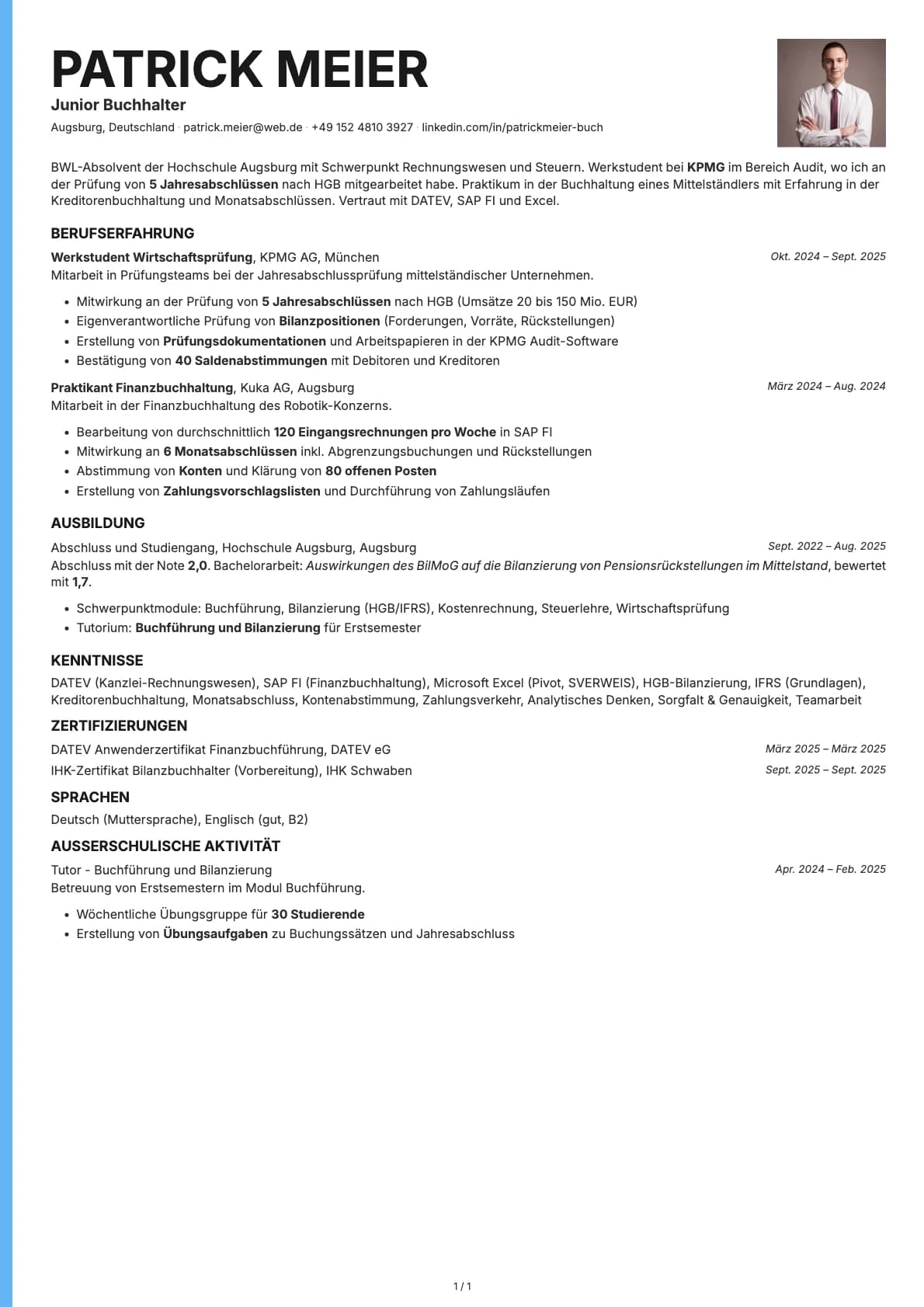 Junior Buchhalter resume example