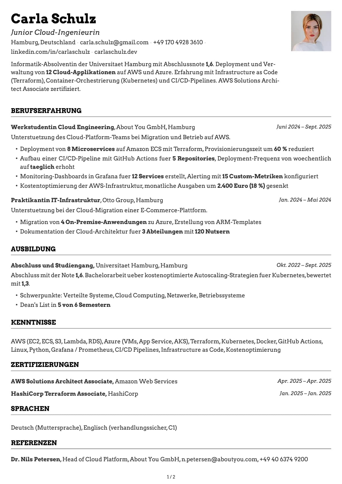 Junior Cloud-Ingenieurin resume example