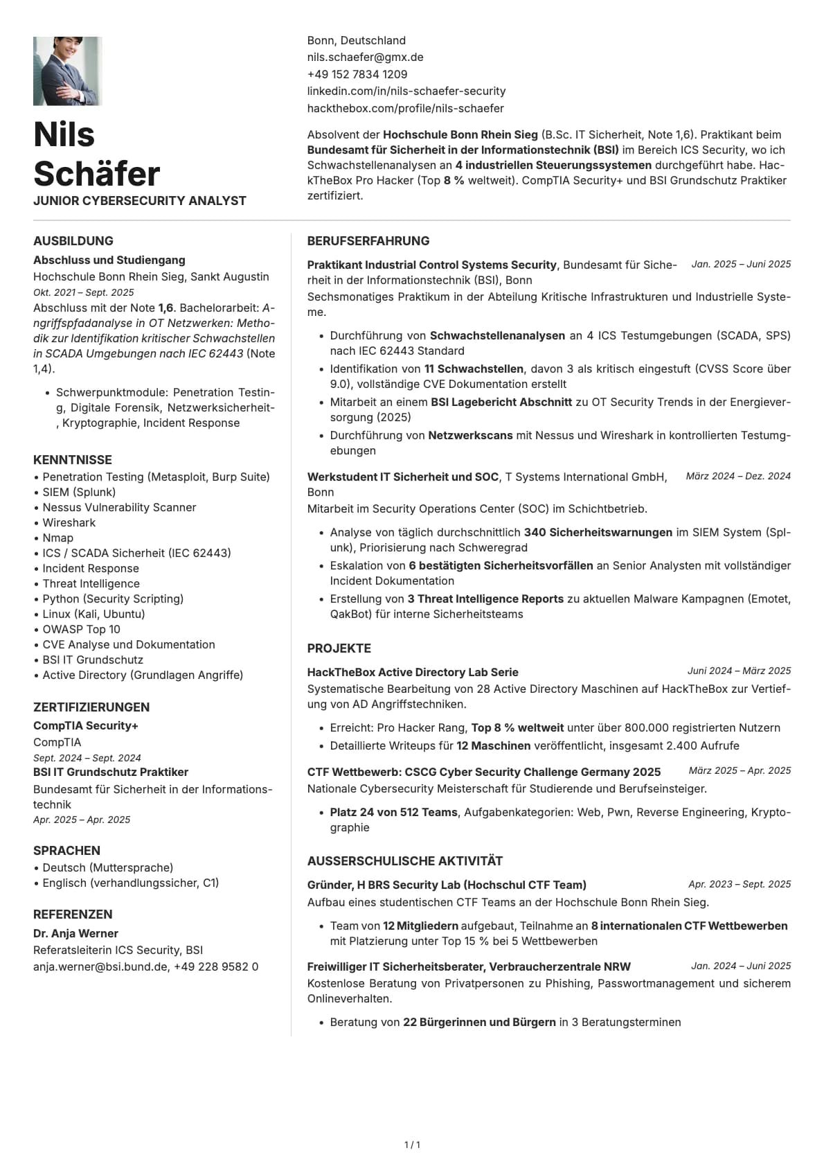 Junior Cybersecurity Analyst resume example