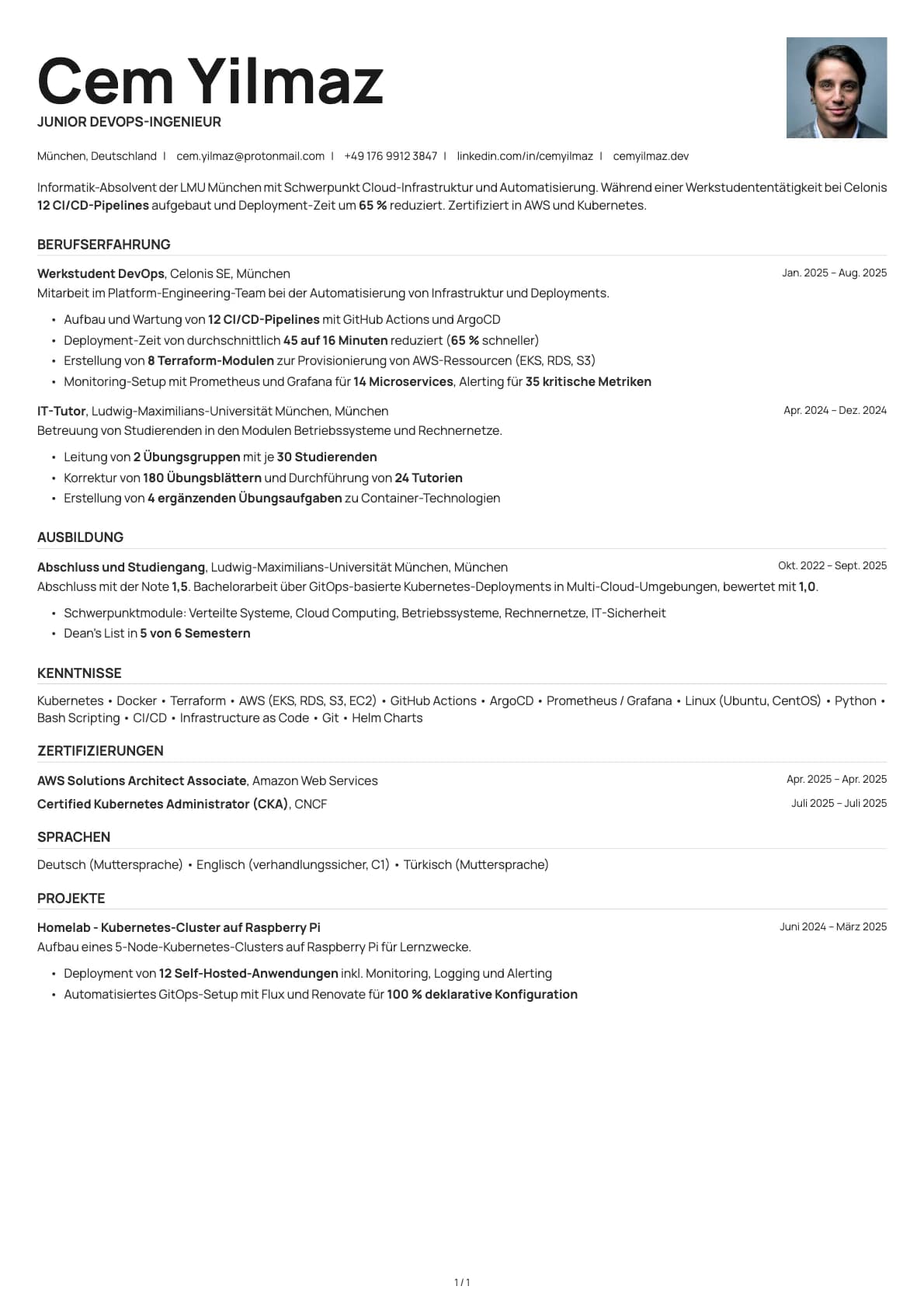 Junior DevOps-Ingenieur resume example