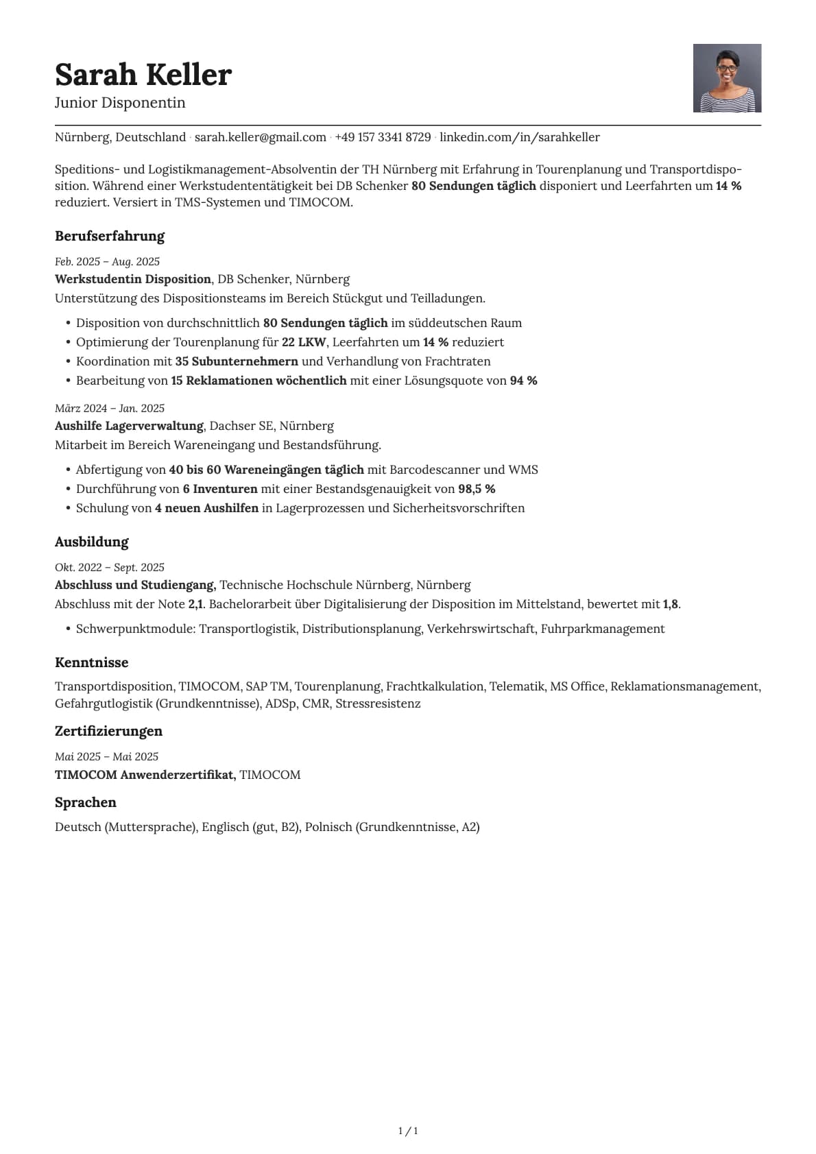 Junior Disponent resume example