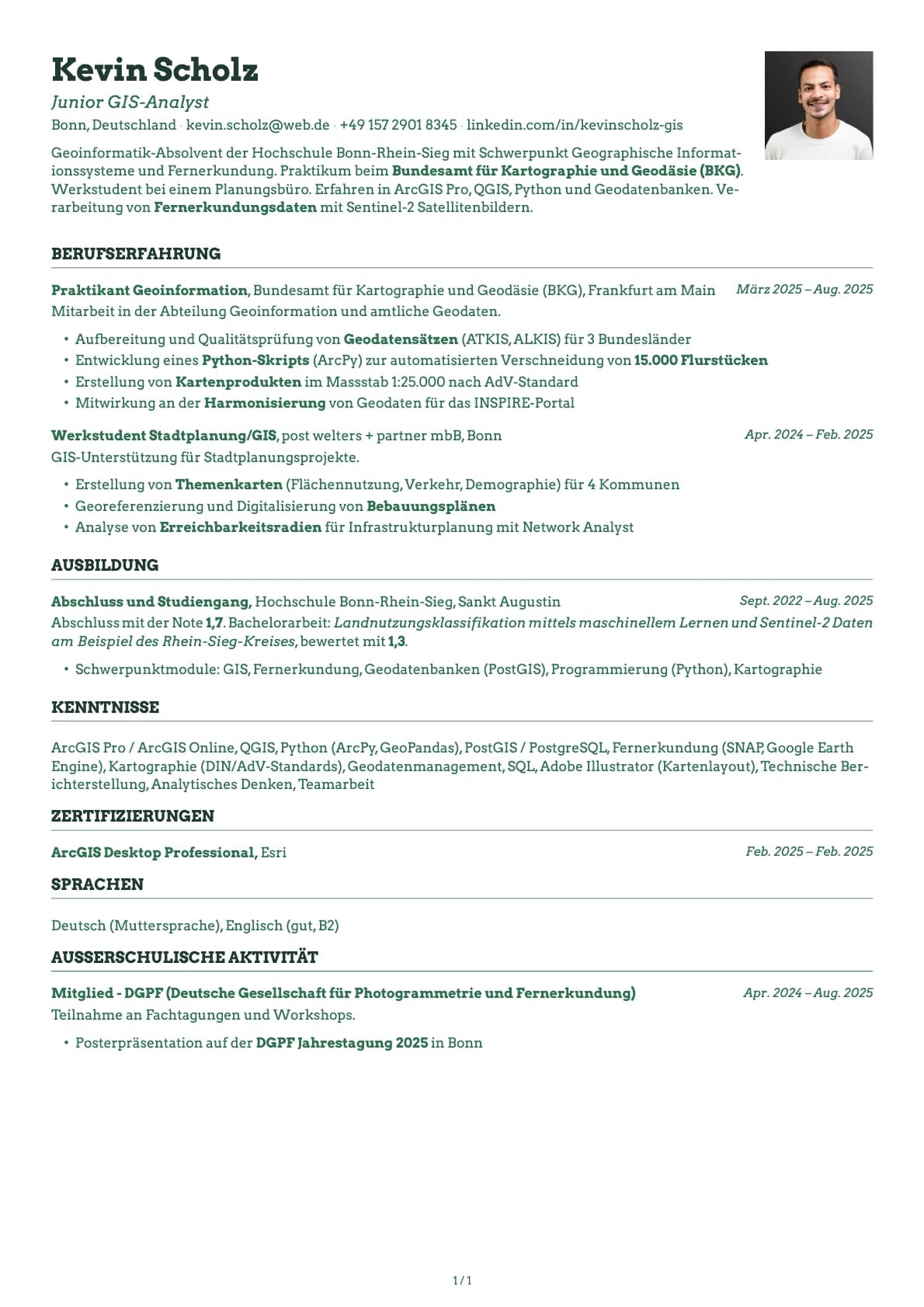 Junior GIS-Analyst resume example