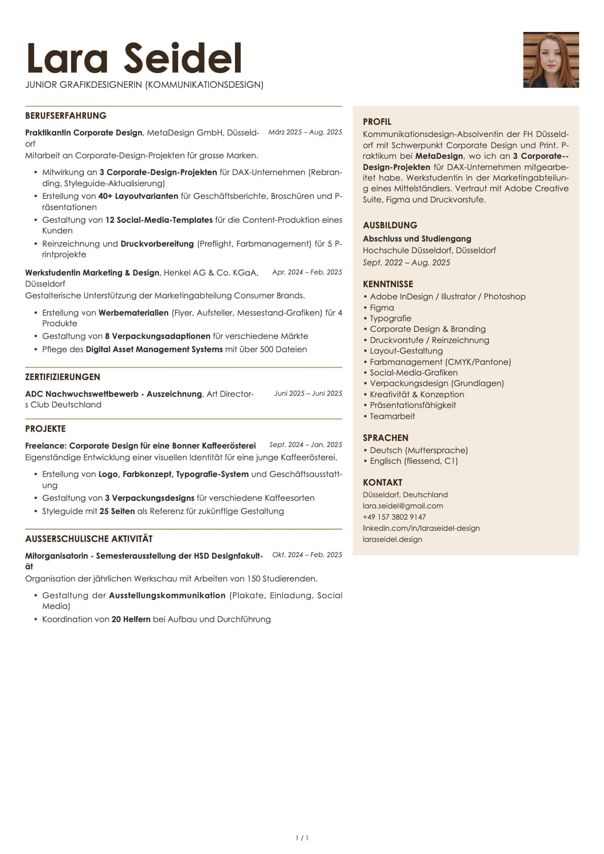 Junior Grafikdesignerin (Kommunikationsdesign) resume example