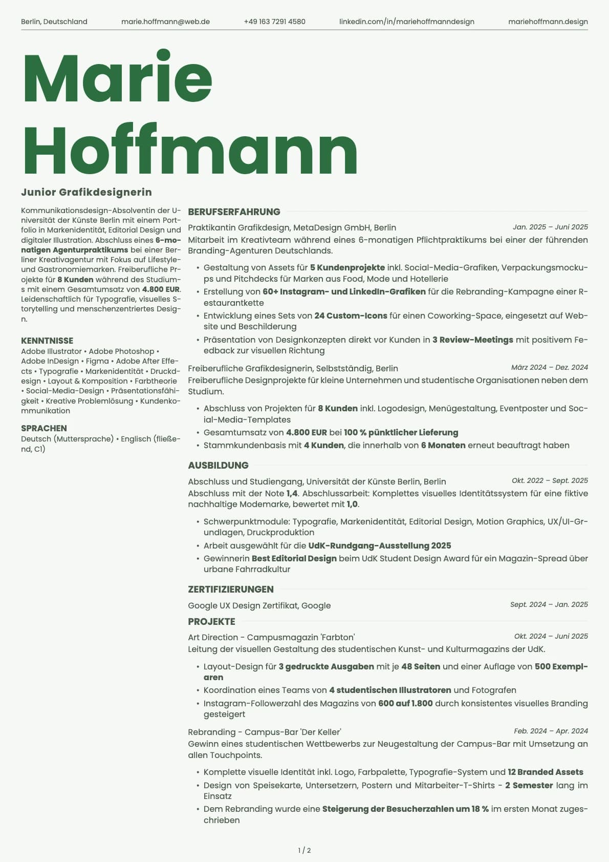 Junior Grafikdesigner resume example