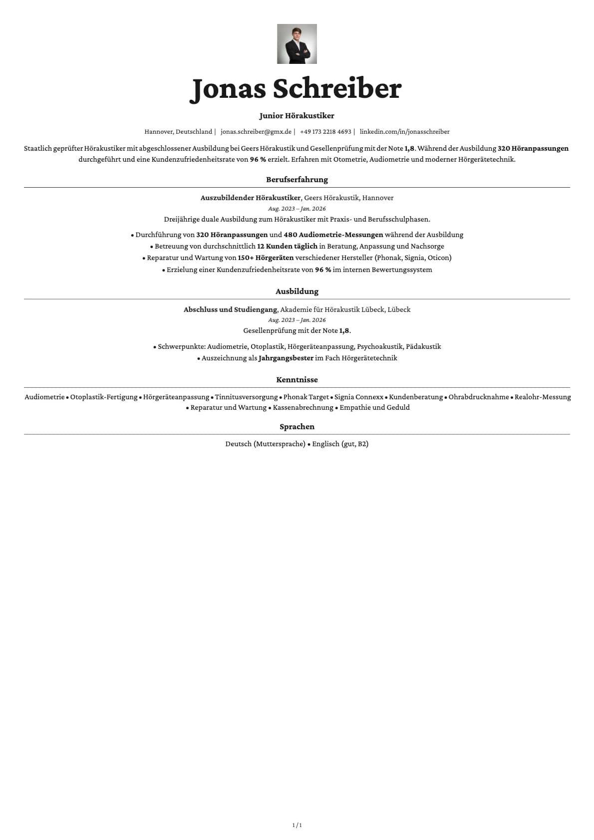 Junior Hörakustiker resume example
