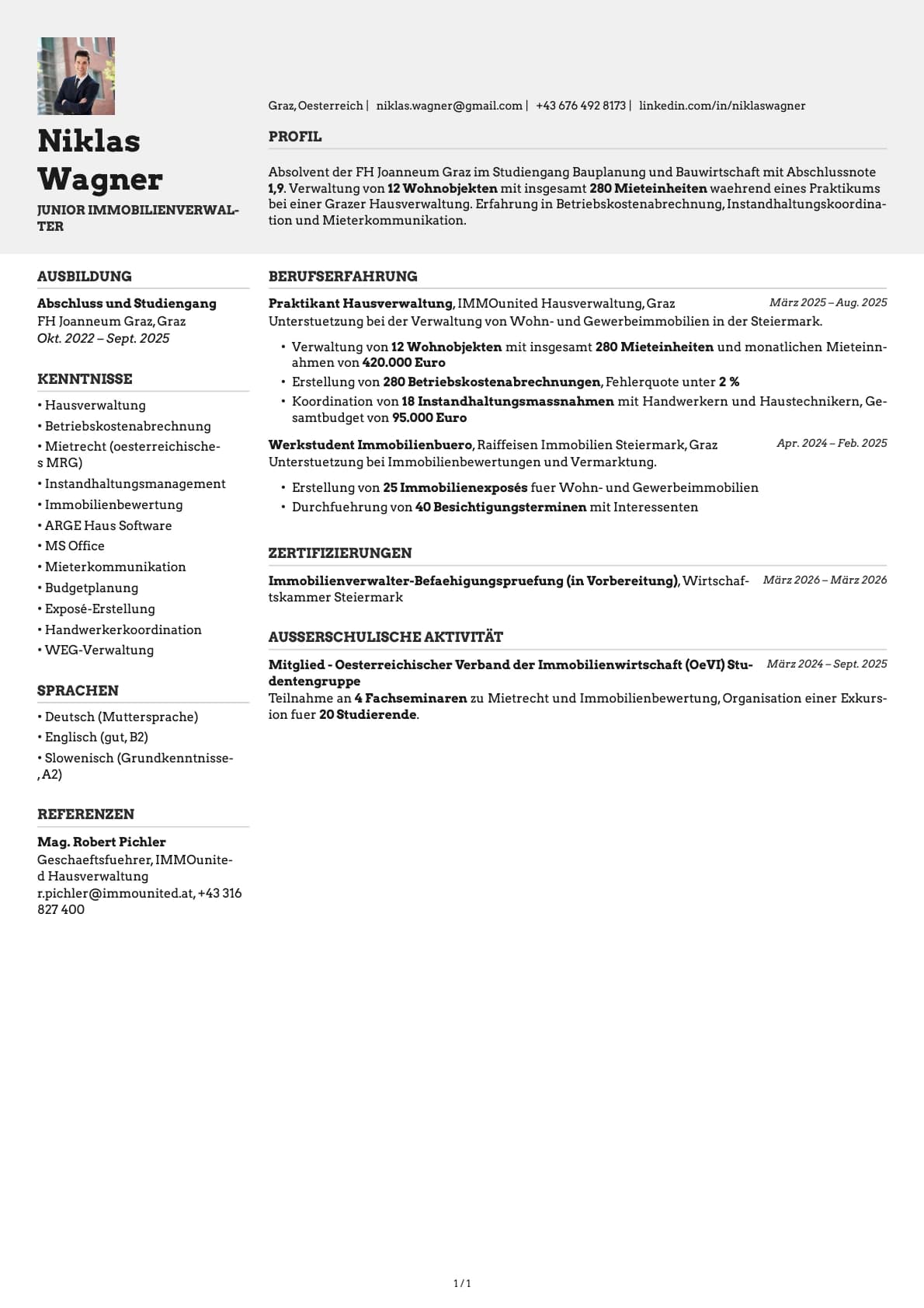 Junior Immobilienverwalter resume example