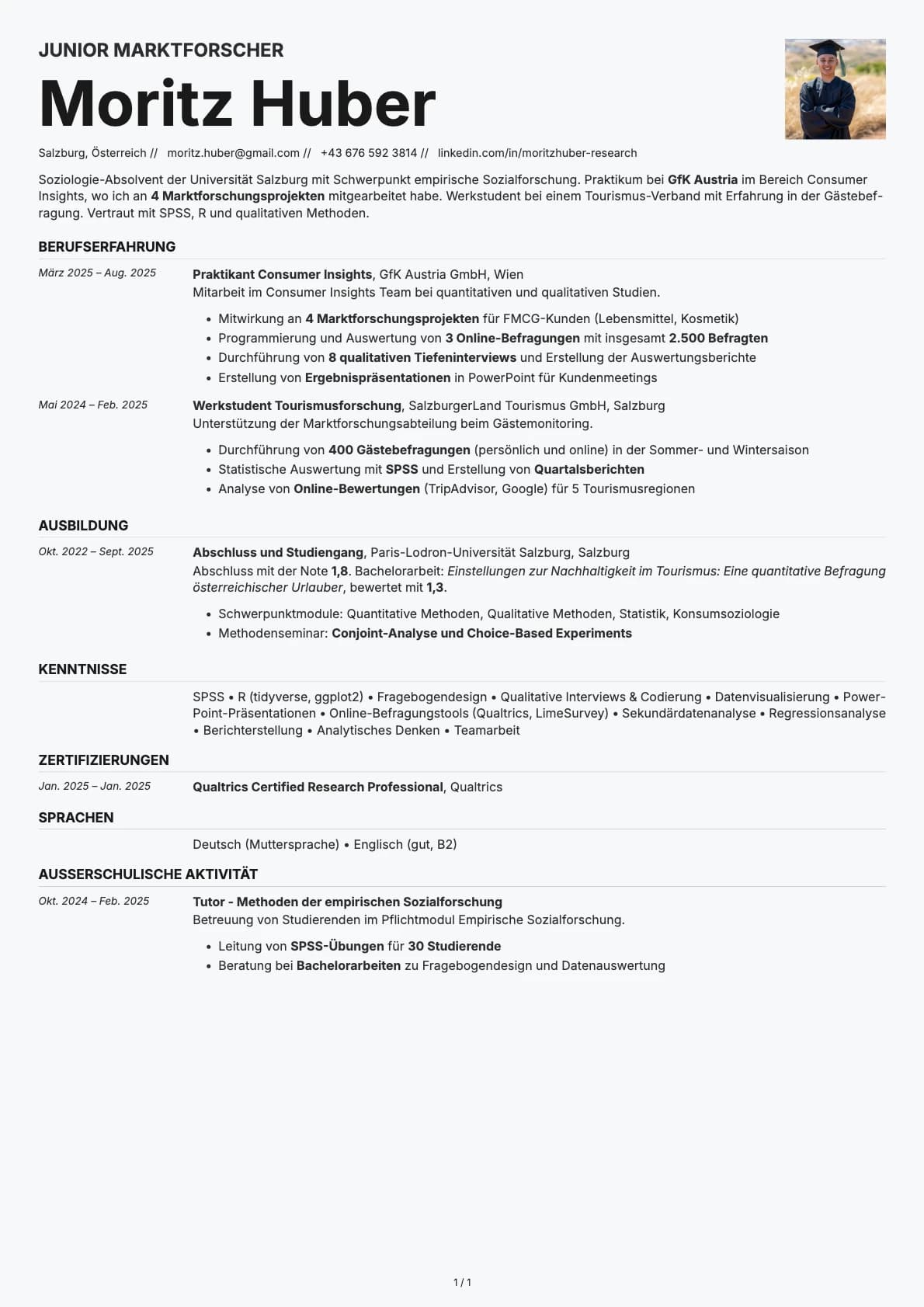 Junior Marktforscher resume example