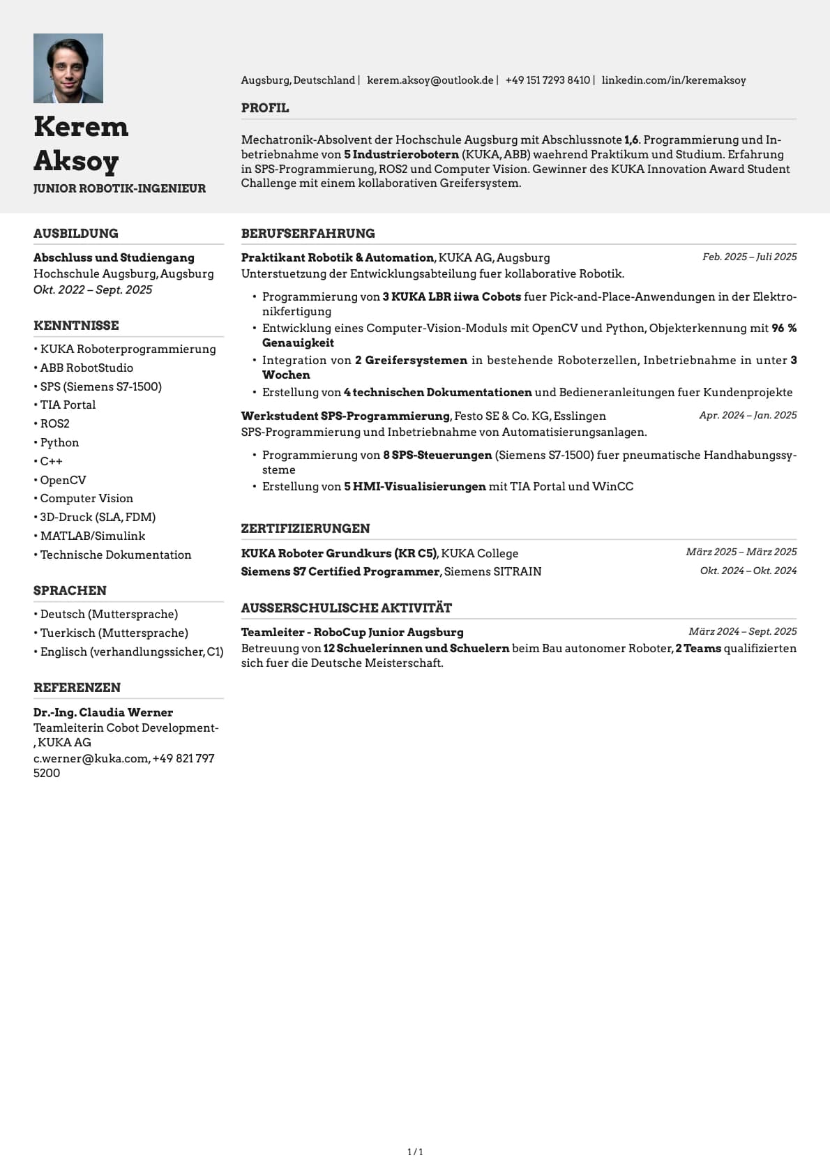 Junior Robotik-Ingenieur resume example