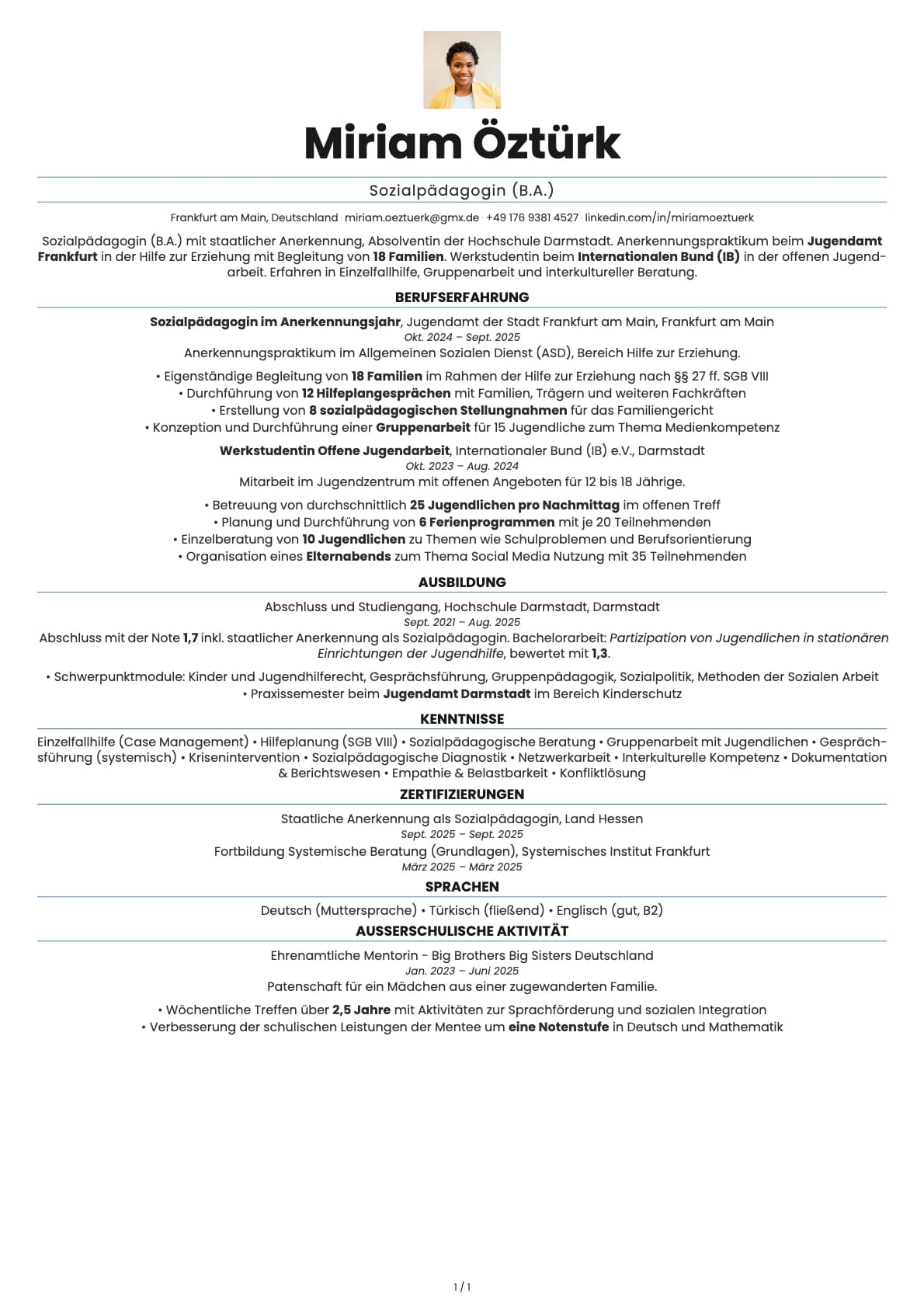 Junior Sozialpädagoge resume example
