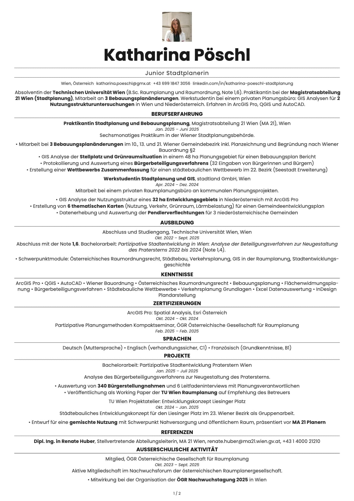 Junior Stadtplaner resume example