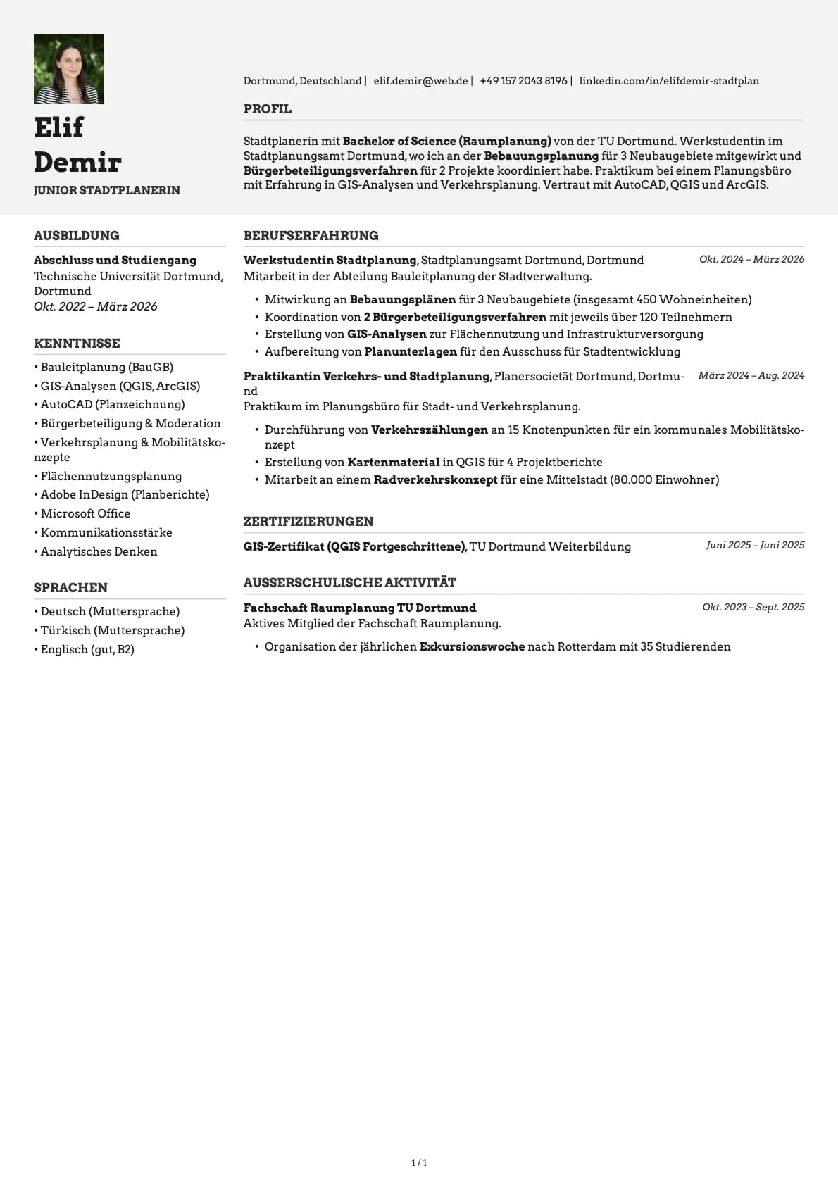 Junior Stadtplaner resume example