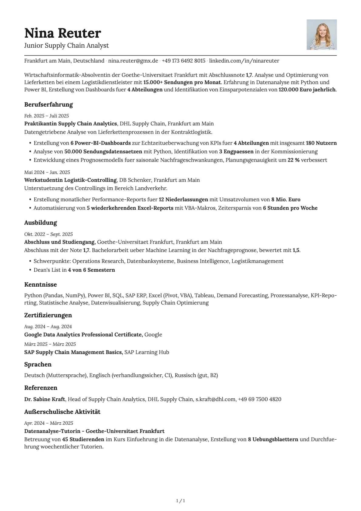 Junior Supply Chain Analyst resume example