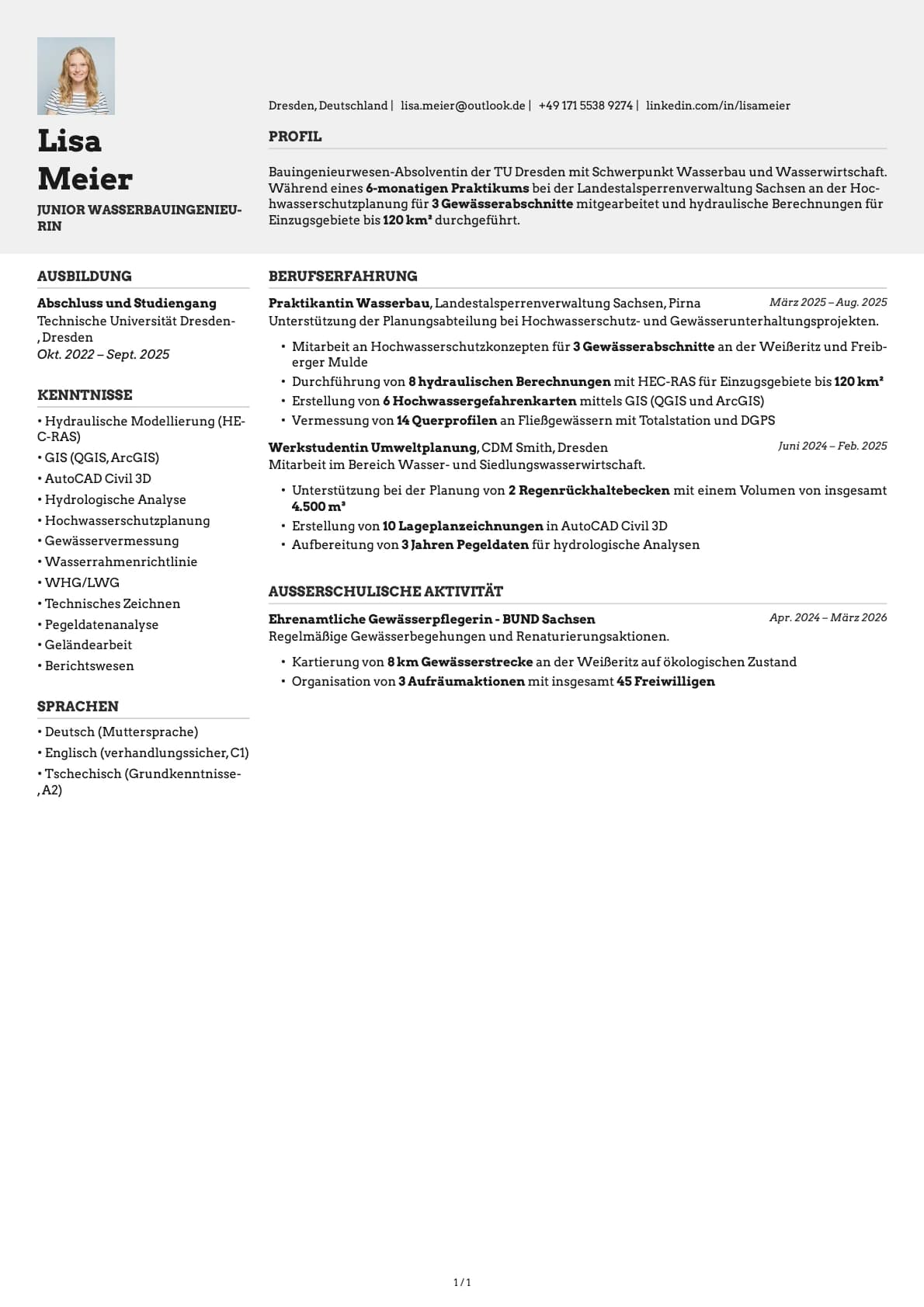 Junior Wasserbauingenieur resume example