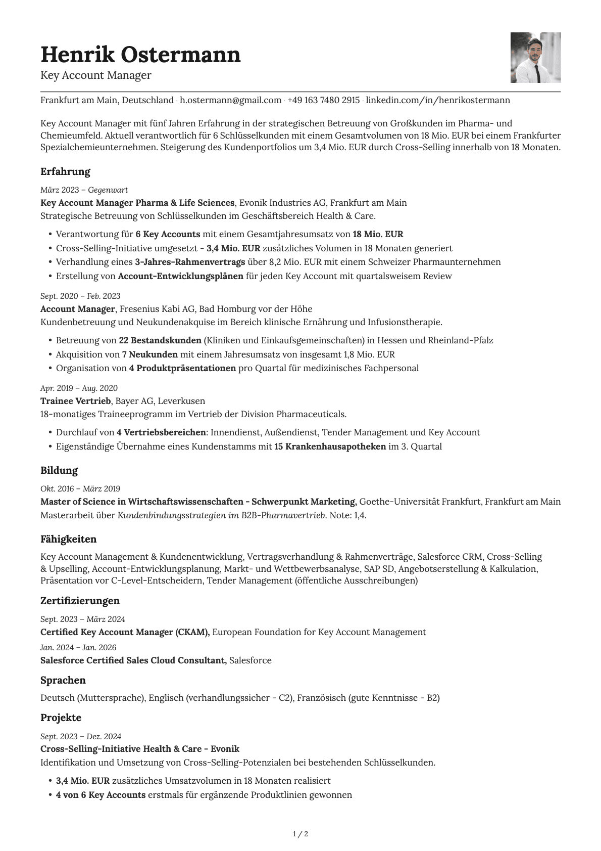 Key Account Manager resume example
