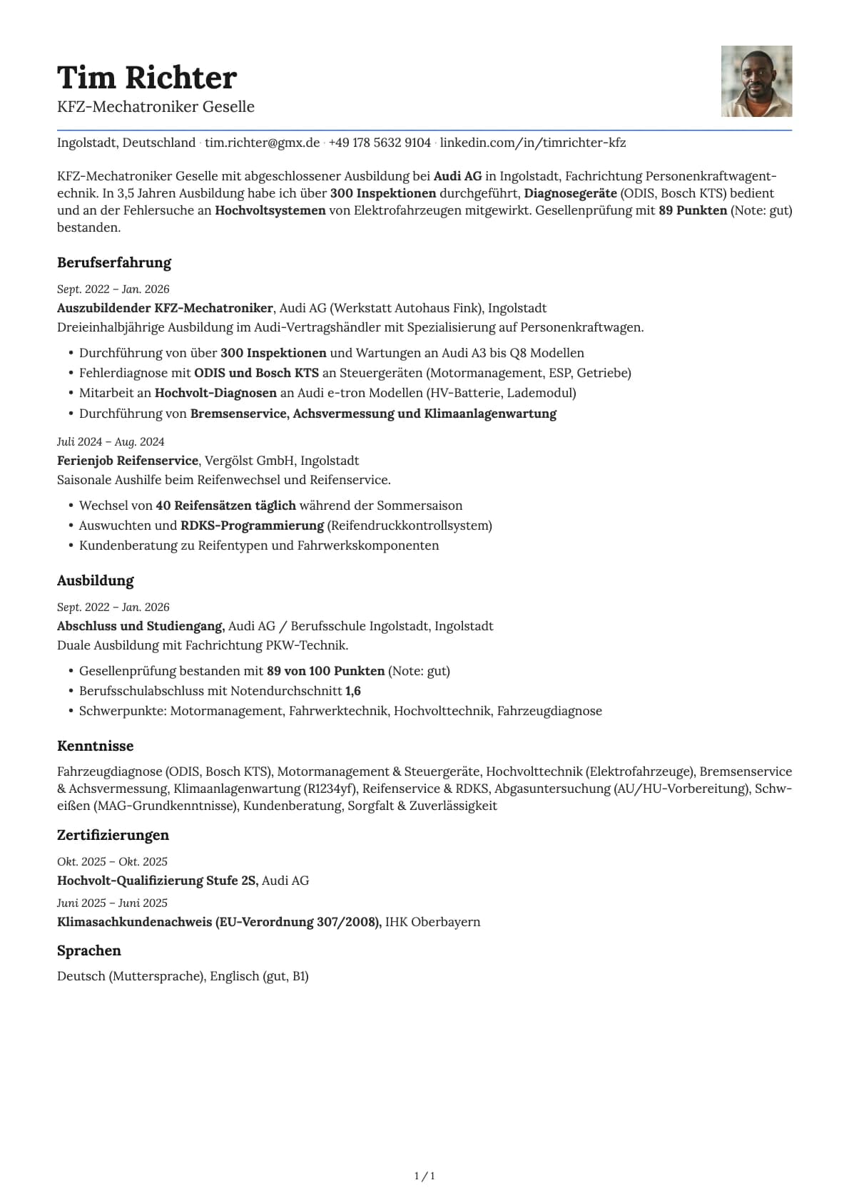 KFZ-Mechatroniker Geselle resume example