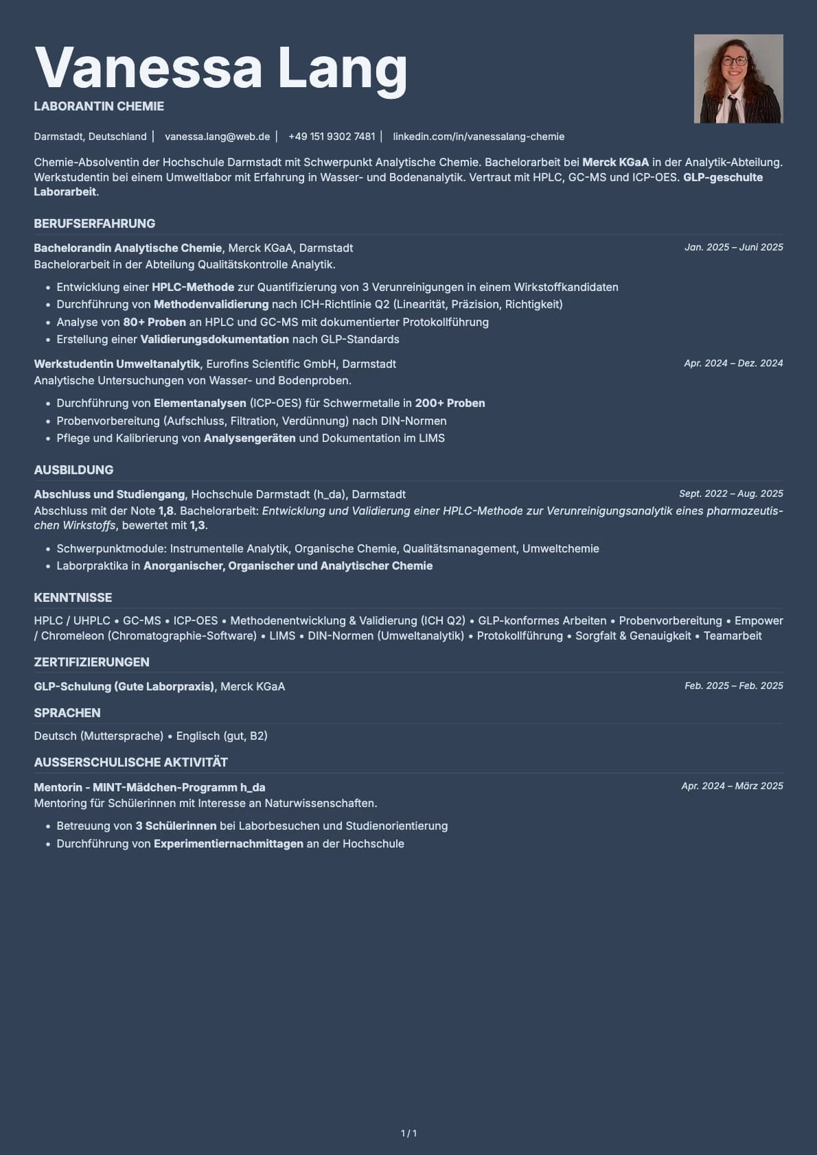 Laborantin Chemie resume example