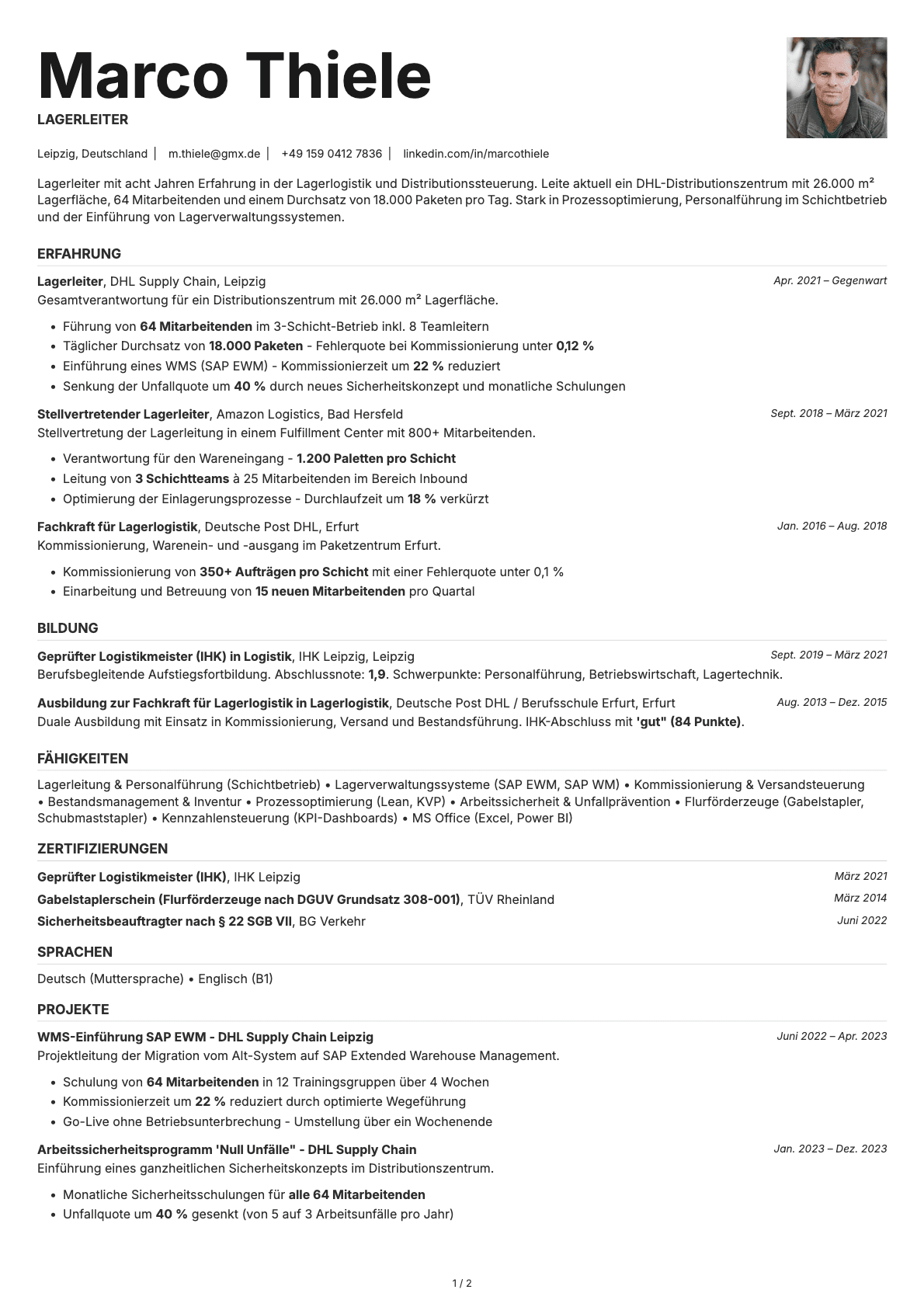 Lagerleiter resume example