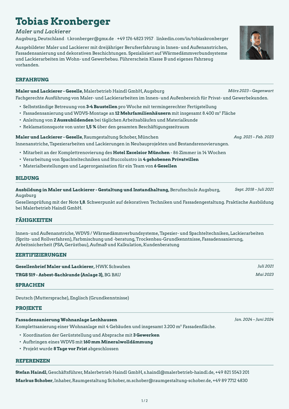 Maler und Lackierer resume example