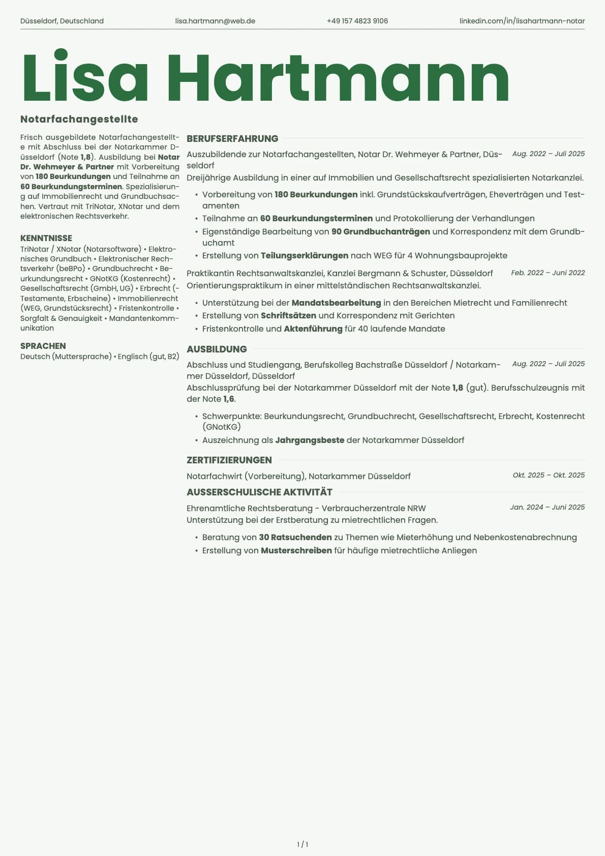 Notarfachangestellter Junior resume example