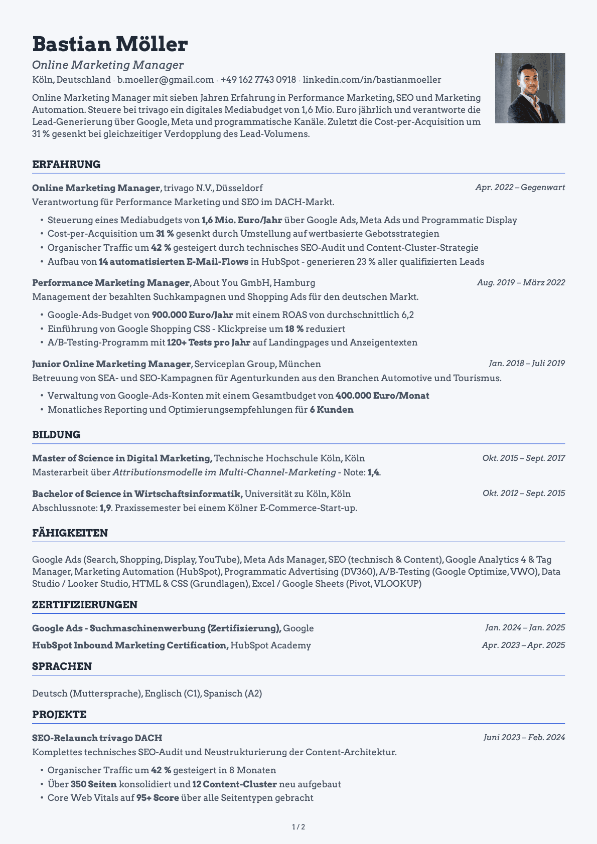 Online Marketing Manager resume example