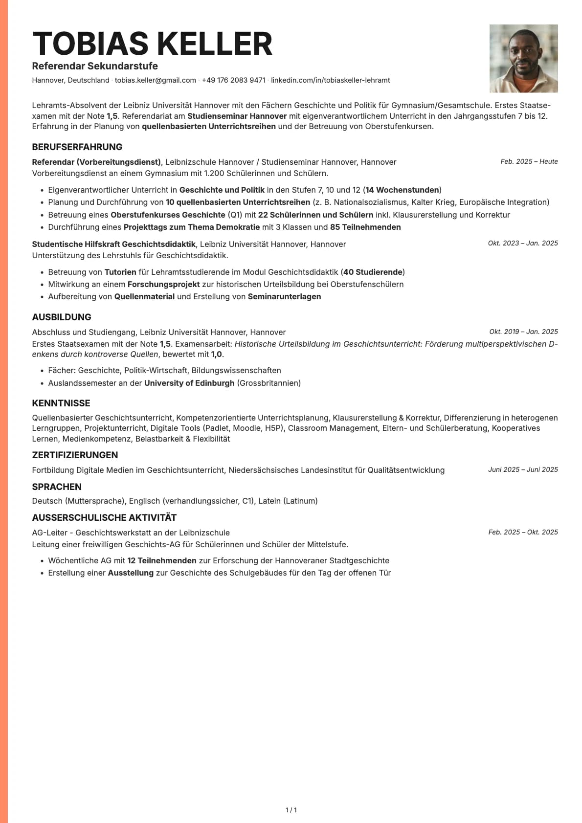 Referendar Sekundarstufe resume example