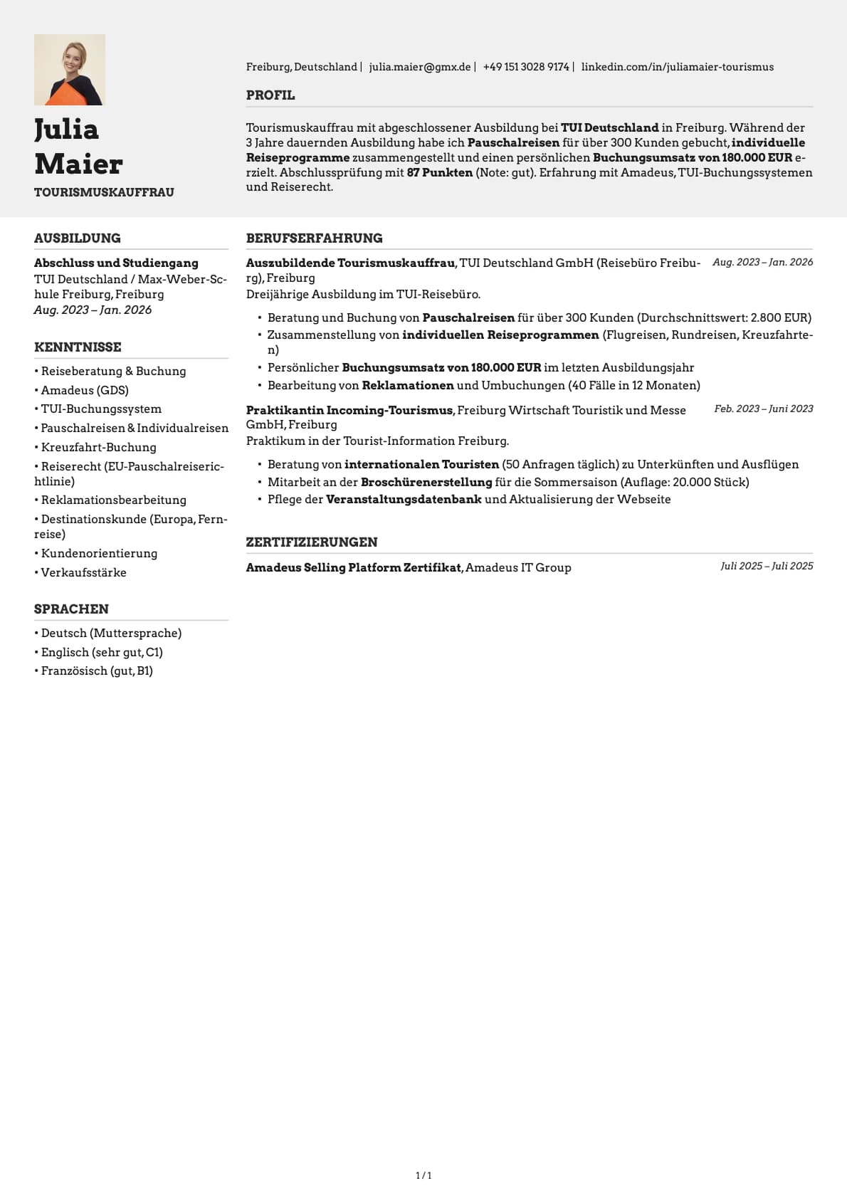Reiseverkehrskaufmann resume example