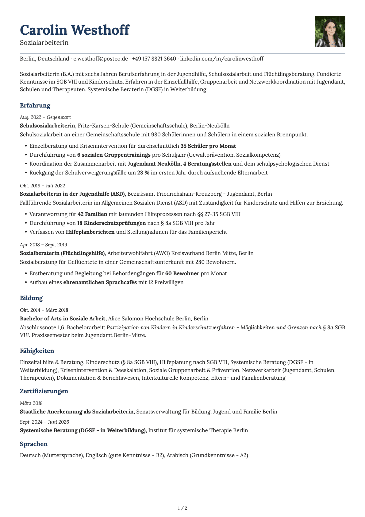 Sozialarbeiter resume example