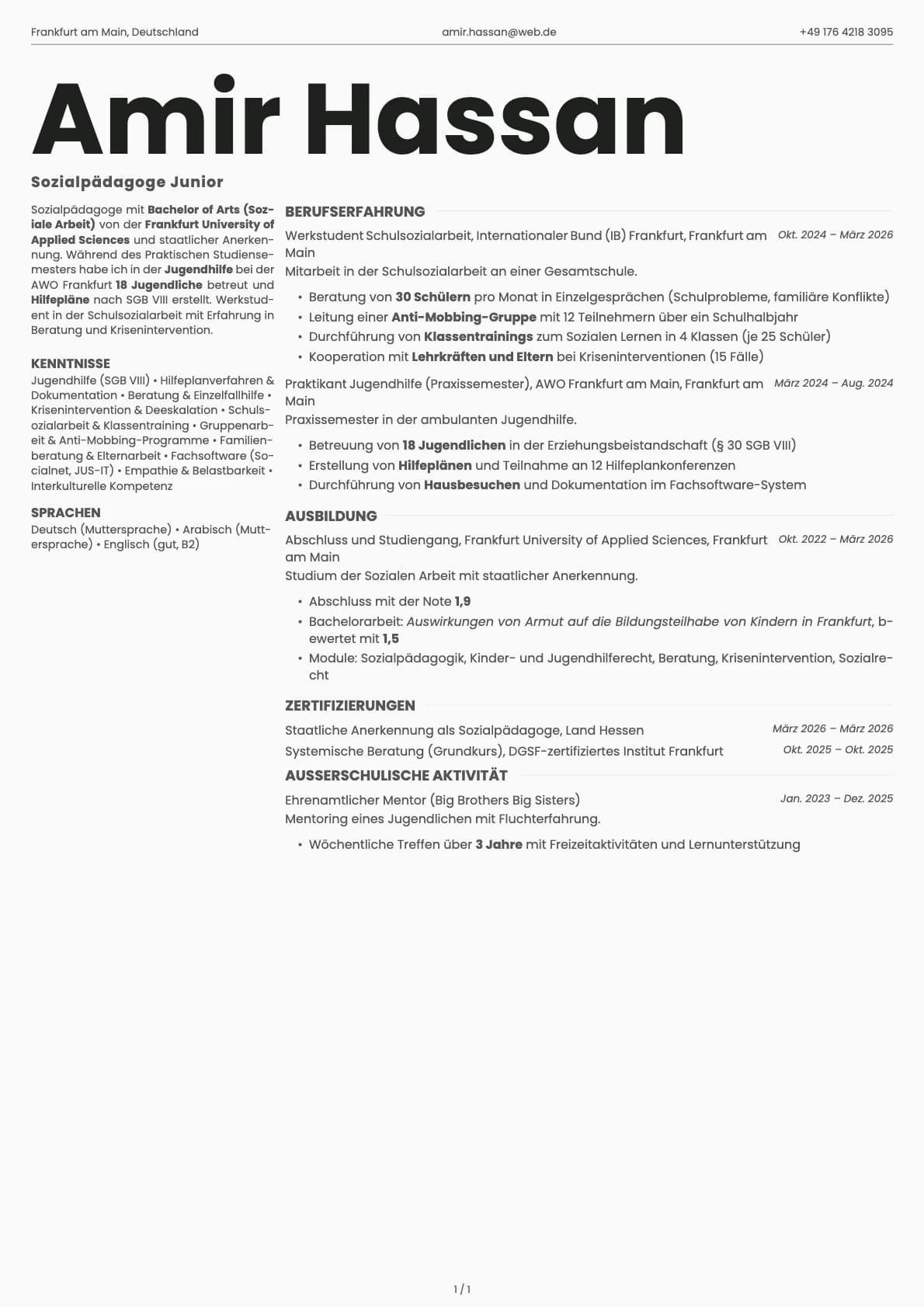Sozialpädagoge Junior resume example