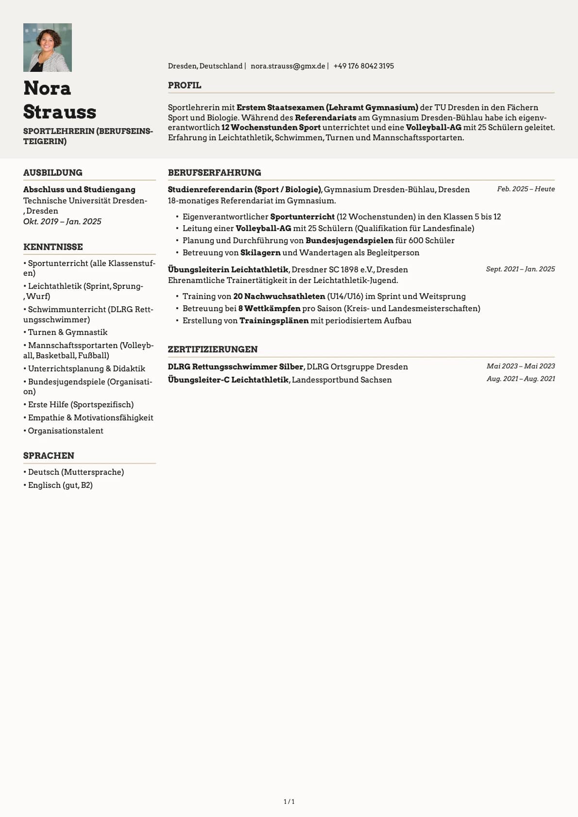 Sportlehrer resume example
