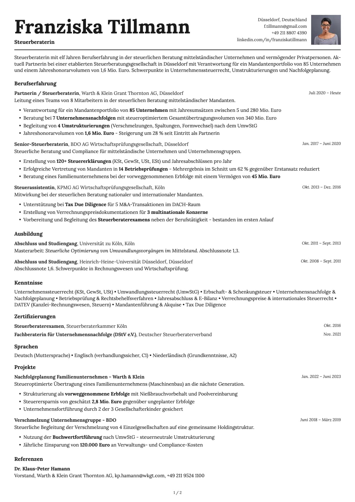 Steuerberater resume example
