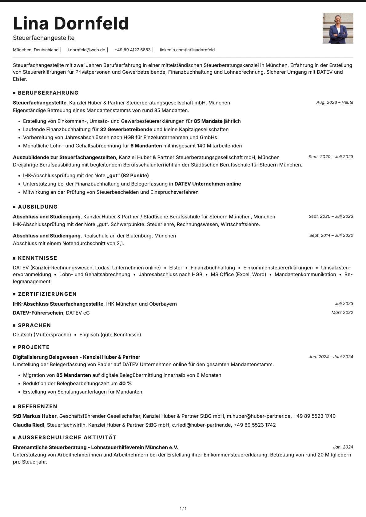 Steuerfachangestellte resume example