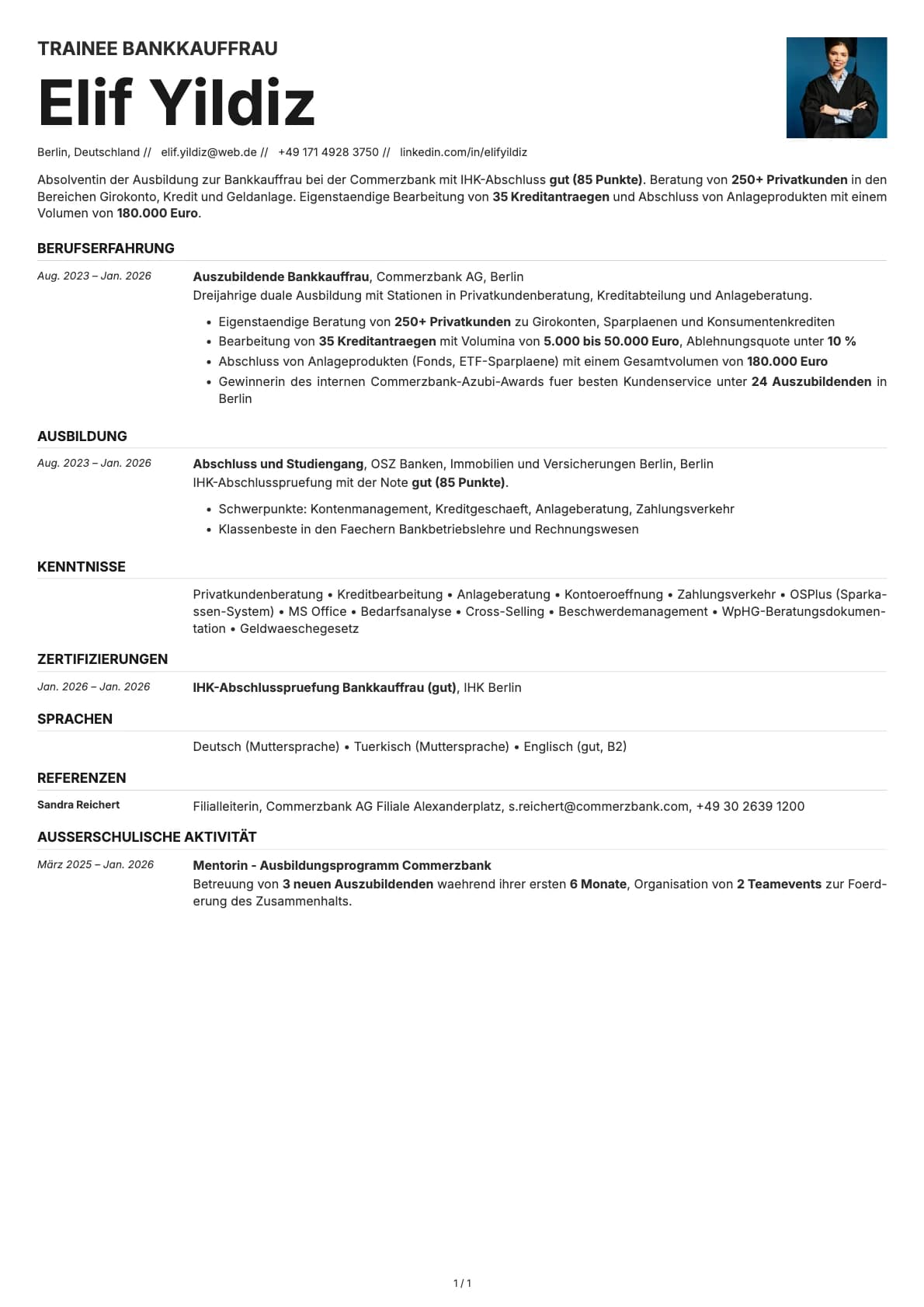 Trainee Bankkauffrau resume example