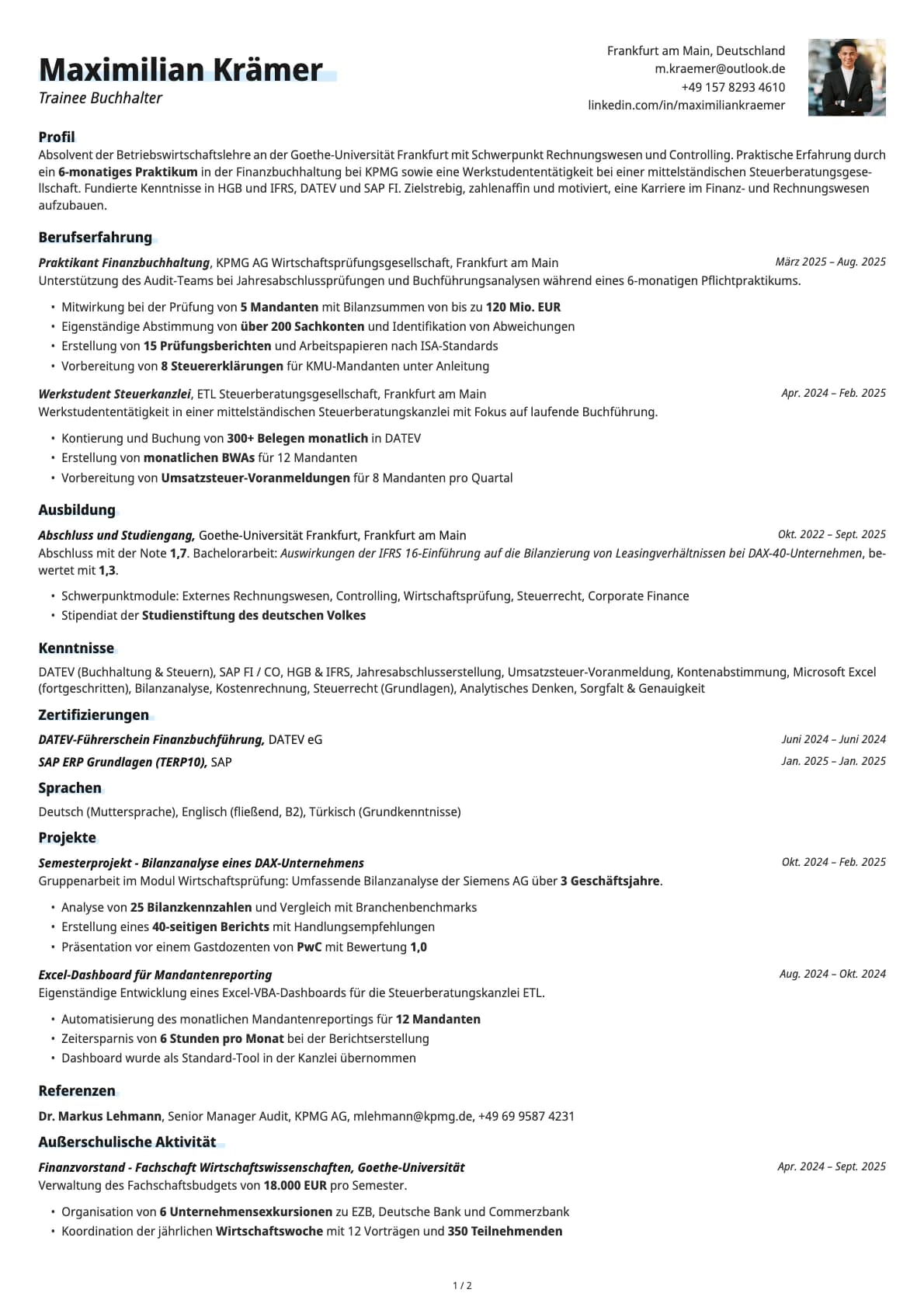 Trainee Buchhalter resume example
